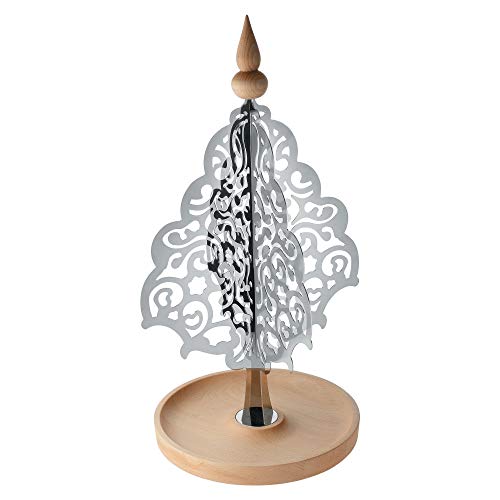 "Alessi ""Dressed For X-Mas Tabletop Christmas Tree in Stainless Steel and Beech-Wood, Silver"