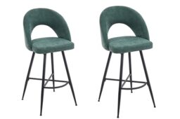 A ASPECT Set Of 2 Lincoln Swivel Barstool/Kitchen Stool With Padded Seat and Black Base (Green)