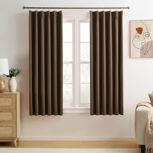 KEQIAOSUOCAI Brown Pinch Pleated Curtains Blackout 40x45 2 Panels