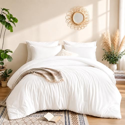 weigelia Full Size Comforter White Modern 3PCS Microfiber Full Size Comforter Sets for All Season Comforter for Men, Women and Girls Soft Lightweight Bed Comforter Set