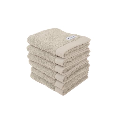 Klaus Herding GmbH Tom Tailor Guest Towels, Set of 6, 30 x 50 cm, 100% Cotton/Terry Towels, with Hanger and Label with Logo, Colour Bath Towel Beige (Sunny Sand)