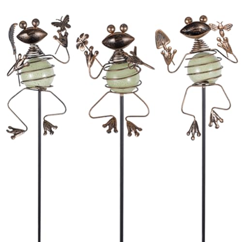 SATHGA 3 Pack Decorative Garden Stakes,Frog Waterproof Metal Spring Decor,Outdoor Decorations Yard Art Garden Stakes for Patio Yard Porch Decor