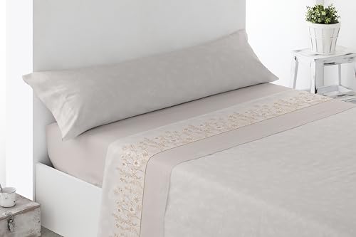 Miracle Home. Roda 3-Piece Bedding Set, Fitted Sheet, Top Sheet and Pillowcase, Anti-Peeling, 50% Cotton, 50% Brushed Microfibre, Beige, 135 x 200 cm, 135 cm Bed