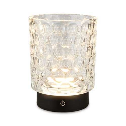 BRILONER - LED Table lamp Cordless IP44 with Glass Body, Touch dimmable in Steps, Rechargeable Battery & Light Source Interchangeable, Bedside lamp, Decorative lamp, Rechargeable Table lamp, 15x11cm