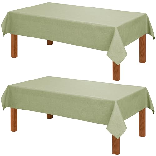 Hiasan 2 Pack Faux Linen Rectangle Tablecloth - Wrinkle and Stain Resistant Washable Table Cloth for Kitchen Dining Room Holiday Table Cover for Party Dinner, Green, 54 x 108 Inch