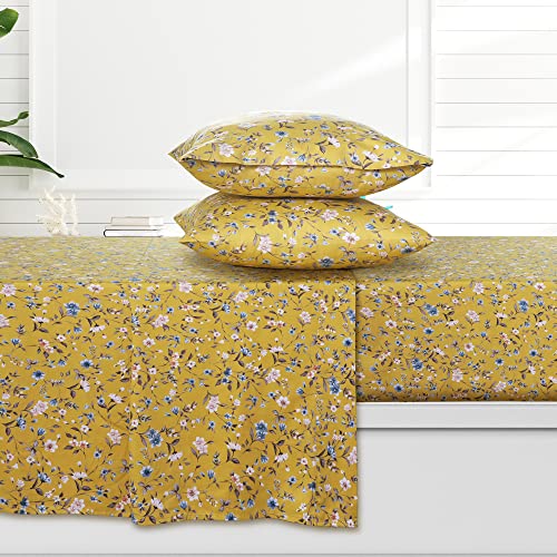 AZORES HOME Carolina 300 Thread Count Organic Cotton Deep Pocket Bed Sheet Set, Fits up to 19 inch Mattress - Queen, Yellow