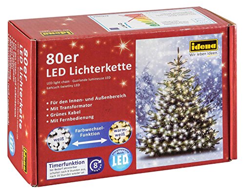 Idena LED Fairy Lights for Indoor and Outdoor Use with Timer, Copper PVC, Weiß und Warm Weiß, 80er