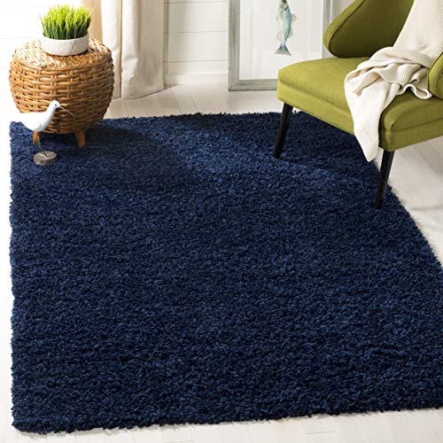Safavieh Shag Rug for Living Room, Dining Room, Bedroom - Athens Shag Collection, High Pile, in Navy, 122 X 183 cm