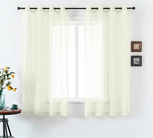 DUALIFE Cream Beige Semi Sheer Curtains for Living Room Airy Drapes with Light Filtering Window Curtain Panels for Bedroom 2 Pcs, 52X72 Inches Ivory