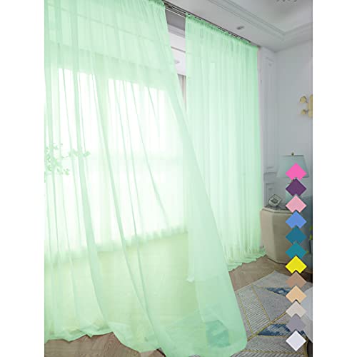L&TEC Window Light Green Sheer Curtains 48 Inches Width 72 Inches Long 2 Panels Sheer Curtains Clear Curtains Basic Rod Pocket Panel for Home Living Room Bedroom Kids Room Yard Patio Parlor Sliding