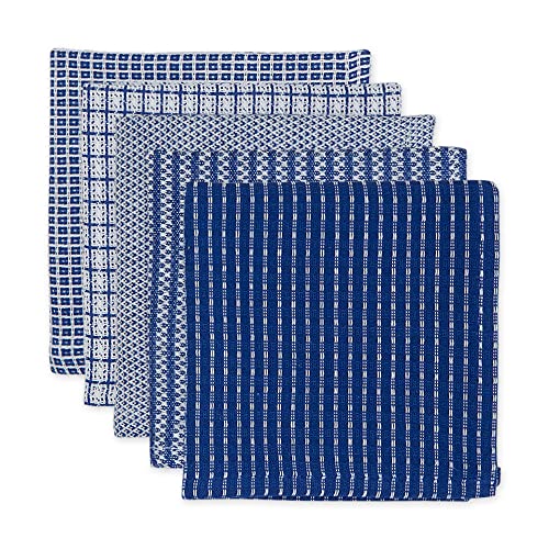 DII Everyday Cotton Kitchen Towels, Assorted Blue, Dishcloth Set