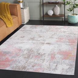 SAFAVIEH Traditional Rug Ideal for High Traffic Areas - Machine Washable - Arizona Collection, Short Pile, in Pink and Grey, 122 X 183 cm