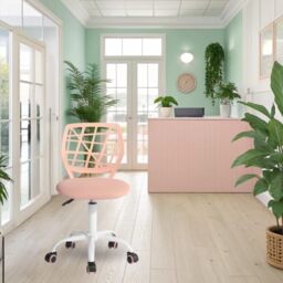 FurnitureR Reception Chairs for Office, Small Reception Chairs, Height Adjustable, 362° Selectable Wheels, Ergonomic Backrest, Breathable Fabric Seat, Pink Macaroon