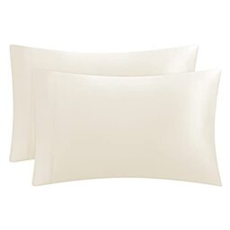 Juicy Couture Satin Pillowcase for Hair and Skin, Ivory Queen Size Pillowcase Set of 2 - Silky Satin Cooling Pillow Covers with Envelope Closure