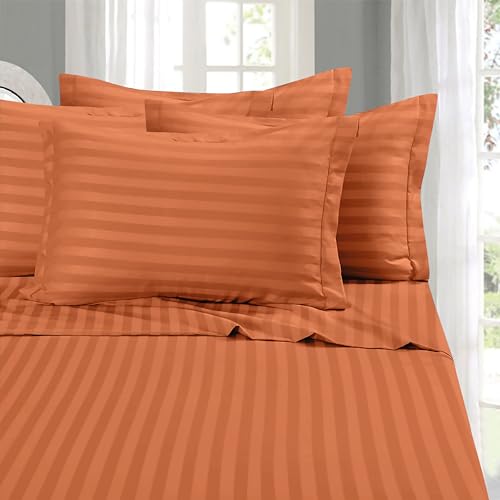 Elegant Comfort Softest and Coziest 6-Piece Sheet Set - 1500 Premium Hotel Quality Microfiber - Deep Pocket, Wrinkle Resistant 6-Piece Damask Stripe Bed Sheet Set, California King, Coral