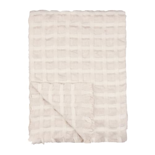 furn. Wylder Walton Waffle Throw – Soft Checked Waffle Weave Fringe Blanket (Linen – 130x180cm)