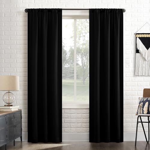 "Sun Zero Bergen Theater Grade Extreme 100% Blackout Rod Pocket Curtain Panel, 40"" x 84"", Black"