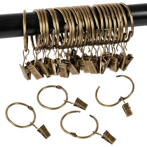 Zocang 24-Piece Bronze Metal Openable Curtain Rings with Clips, 2 Inch Inner Diameter, Heavy Duty Rustproof, Holds Up to 6.6 Pounds Each, Ideal for Curtains, Photos, and Organizing Accessories