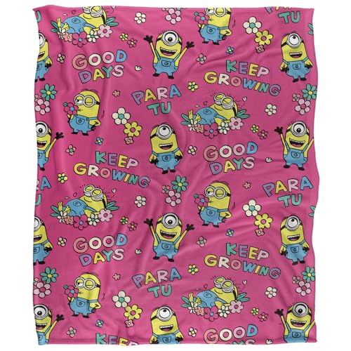 Minions Keep Growing Pink Flowers Silky Touch Super Soft Throw Blanket 152 X 127 Cm