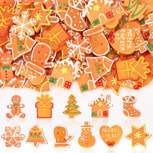 JUNEBRUSHS 50 Pcs Christmas Mini Resin Gingerbread Man, Fake Gingerbread Christmas Figurines Gingerbread Men Embellishment for Xmas Holiday DIY Crafts Decor