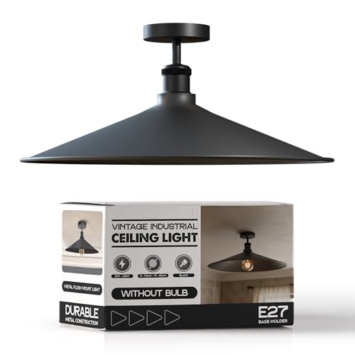 LEDSone Vintage Black Ceiling Light Fixture Industrial Chandeliers Morden LED Flush Mount Ceiling Lamp Metal Lampshade with E27 Base for Bedroom, Living Room, Dining Room, Kitchen, Hallway EPC A+