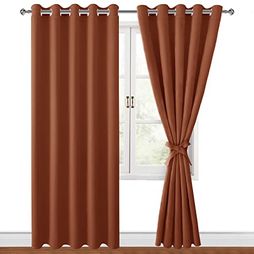 Hiasan Blackout Curtains for Bedroom, 60 x 84 Inches Long - Thermal Insulated & Light Blocking Window Curtains for Living Room/Kids Room Fall Decor, 2 Drape Panels Sewn with Tiebacks, Burnt Ochre