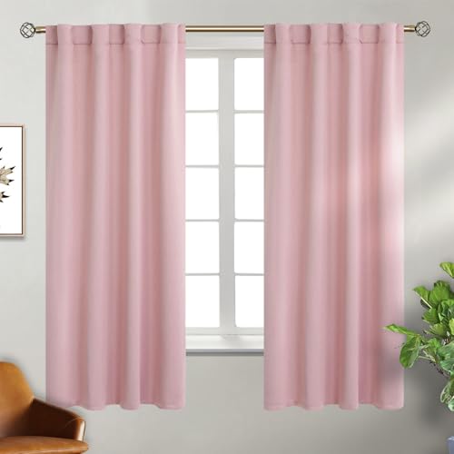 BGment Pink Curtains 63 inch for Bedroom - Rod Pocket and Back Tab Blackout Curtains Thermal Insulated Room Darkening Curtains for Living Room, 2 Window Curtain Panels (38 x 63 Inch, Pink)