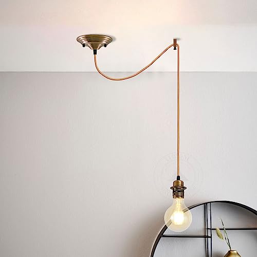 LEDSone Vintage Brass E27 Pendant Light 195cm Adjustable Cable