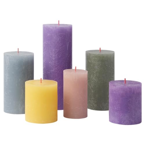 Bolsius Rustic Pillar Candles - Gift Set of 6 - Memphis - Decorative Household Candles - Length Burning Time - Unscented - Includes Natural Plant Wax - Without Palm Oil