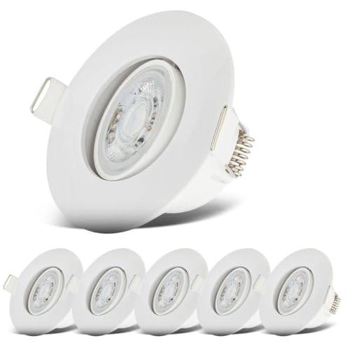 B.K.Licht - Set of 6 LED Recessed Spotlights 230 V Adjustable for Bathroom IP65, Ceiling, Lamp 9 x 4.2 cm (DxH), White