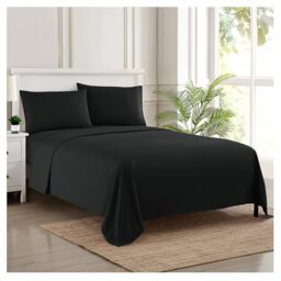 Sweet Home Collection Luxury Bedding Set with Flat, Fitted Sheet, 2 Pillow Cases, Microfiber, Black, Full