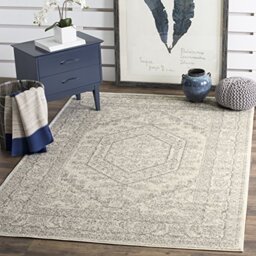 Safavieh Traditional Rug for Living Room, Dining Room, Bedroom - Adirondack Collection, Short Pile, in Ivory and Silver, 120 X 120 cm
