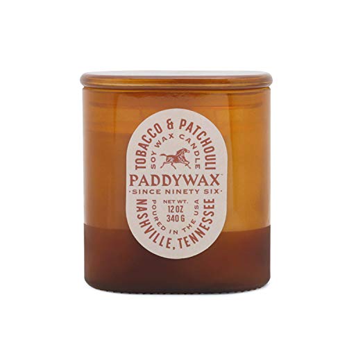 Paddywax Scented Candles Vista Collection Vintage Style Artisan Candle in Frosted Glass, 340g, Tobacco & Patchouli