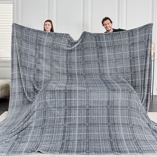 Serenhom Soft Cozy 120x120 Inches Seamless Oversized King Fleece Blanket, Line Pattern Giant Huge, Extra Large 10'x10' California King Blanket for Sofa, Family, Travel