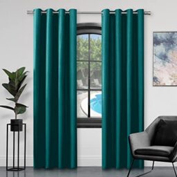 GC GAVENO CAVAILIA Faux Silk Eyelet Curtains For Living Room, 100 Percent Polyester Ring Top Fully Lined Drapes, Teal, 90 x 90 Inch