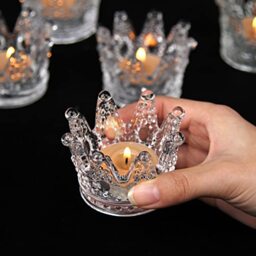 Vixdonos Votive Candle Holders Set of 12 Crown Glass Tealight Candle Holder for Wedding, Party and Home Decor (Clear)