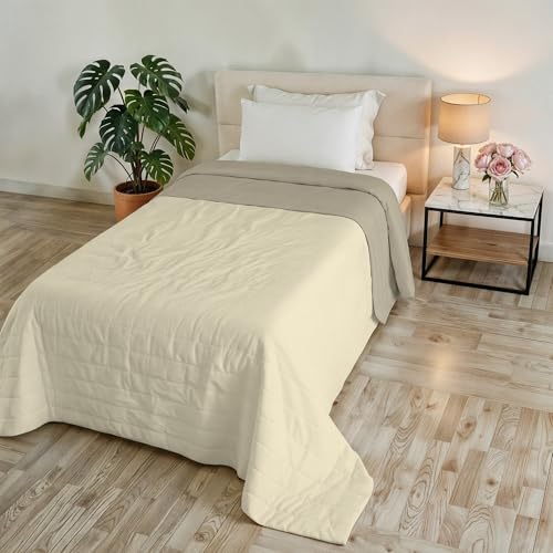 GOLIA Summer Quilt, Made in Italy, 100% Polyester – Double-Sided Bedspread with WaterWashed Effect – Lightweight Blanket with 65 g Filling – Single Bed 170 x 250 cm – Cream/Sand