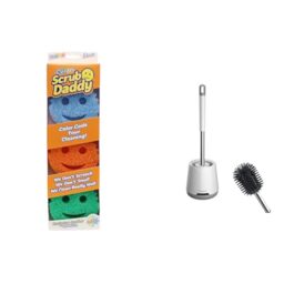 Scrub Daddy Colors, Sponge Scrubber Multipack, Dish Sponges for Washing Up & Ibergrif M34152 Silicone Toilet Brushes & Holders, Deep Cleaner, Toilet Brush with Quick Drying Holder Set