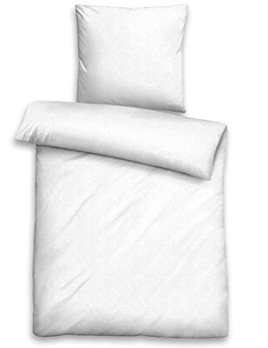 Biberna 0676066 Jacquard Satin Bed Linen Set with Pillowcase 1x 135 x 200 cm and 1x 80 x 80 cm White