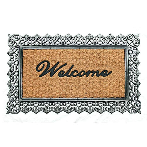 Coco&Coir Natural Coir - Non-Slip - Thick Coir - Premium Quality - Rubber Backed - Eco-Friendly - Indoor - Outdoor - Heavy Duty - Entrance Door Mat - 45 x 75 cm (Jasmin Welcome)