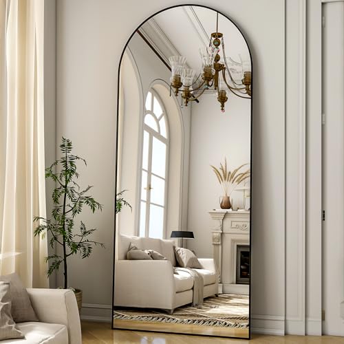 ZenoMirris Full-Length Mirror 162 x 53 cm, Arched Standing Mirror with Aluminium Frame - Floor and Wall Mirror for Standing, Leaning or Hanging, for Bedroom & Living Room, Black