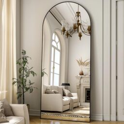 ZenoMirris Full-Length Mirror 162 x 53 cm, Arched Standing Mirror with Aluminium Frame - Floor and Wall Mirror for Standing, Leaning or Hanging, for Bedroom & Living Room, Black