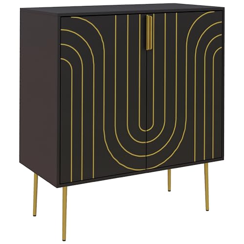 HOMCOM Storage Cabinet, Modern Kitchen Cupboard with 2 Doors, Adjustable Shelf and Metal Legs, Freestanding Sideboard for Living Room, Dining Room, Hallway, Black