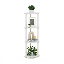 Furinno TURN-N-TUBE Corner Shelf, 4-Tier Corner Bookshelf, Display Storage Shelves with Open Shelves, for Organization and Storage, Living Room, Home Office, Garage, White