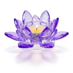 Kolnlala 1 Pc Purple Crystal Lotus Flower Tealight Candle Holder - Glass Votive Candlestick Decor for Home, Wedding, Party & Christmas Table Centerpieces