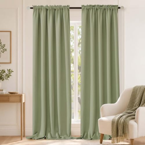 OVZME Sage Green Blackout Curtains for Bedroom 96 Inches Long 2 Panels, Soft Fabric Blackout Curtains, Room Darkening Living Room Window Treatments, Dual Rod Pocket Window Drapes, 2x40Wx96L Inches