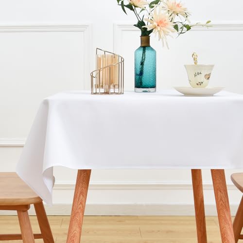 NEWISHER White Square Tablecloth 42x42 inch, Heavy Duty Polyester Fabric Table Cloth, Reusable Washable Solid Table Cover for Dining, Kitchen, Party, Wedding, Indoor Outdoor Tabletop Decoration
