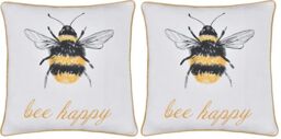 Sleepdown Bumble Bee Filled Cushion with Pom Pom Soft Decorative Cotton Cushion for Home Decor Sofa Bedroom and Car - 45cm x 45cm - White,5056242896654 (Pack of 2)