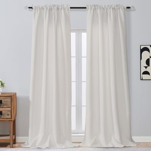 OVZME Extra Long 10 FT Room Darkening Curtains for Patio 120 Inches Long 2 Panels Set, Solid Thermal Insulated Energy Saving Blackout Curtains Window Treatment, W50xL120, Natural