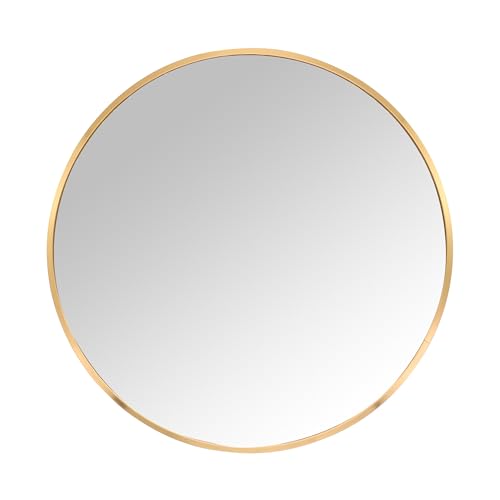 Relaxdays Round Mirror, Diameter 50 cm, with Frame, Wall Mirror for Hallway, Bathroom, Living Room, Hallway Mirror for Hanging, Gold